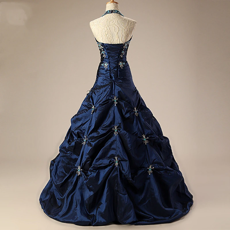 Luxus Navy Blau Quinceanera Kleider Ballkleid Tafftea Stickerei Prom Debütantin Sechzehn 15 Süße 16 Kleid vestidos de 15 anos