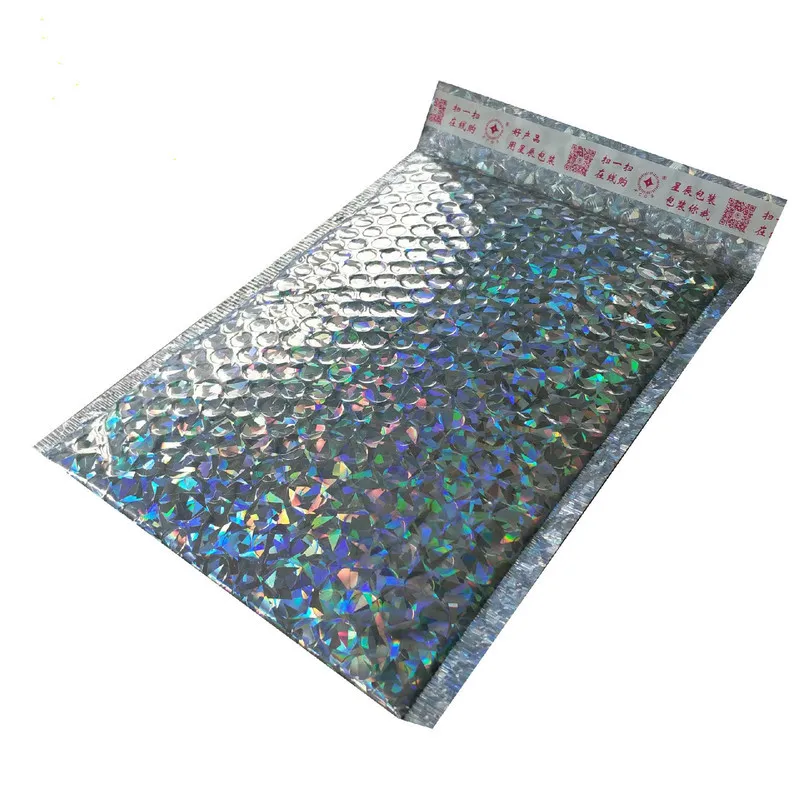 Bolsas de sobres de correo de plata láser, sobres de burbujas acolchados impermeables, paquete de Navidad, 50 Uds.