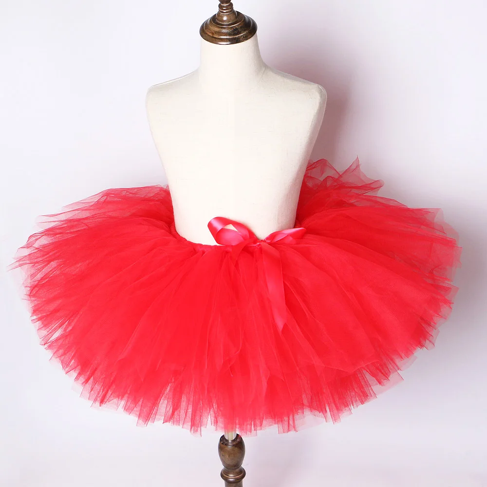 Solid Red Girl Skirts Children Dance Costumes for Kids Tutus Princess Tulle Ballet Skirt for Birthday Party Baby Photography