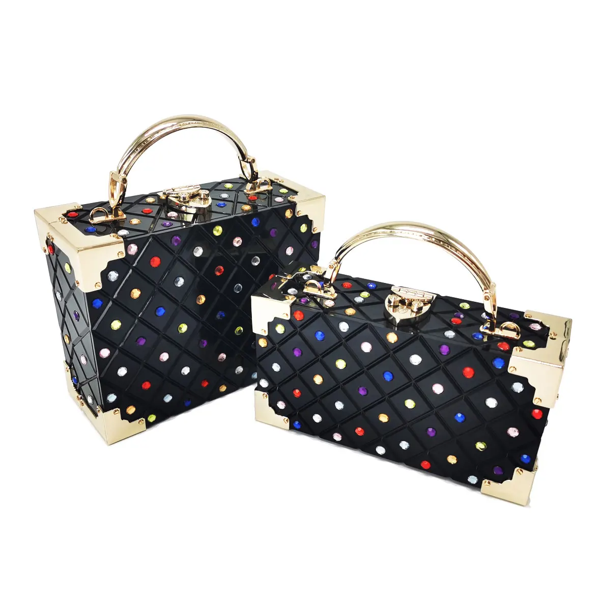 

Fashion Copy Luxury Square Box Handbags Black Colorful Crystal Flap Mini Tote Chain Shoulder Bags Women Clutch bag