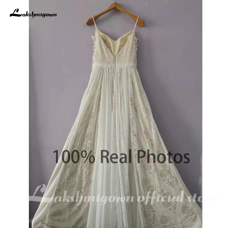 Laksh migown Strand Brautkleider Spitze und Chiffon Sommer Spaghetti träger rücken frei Böhmen Brautkleid abiti da sposa