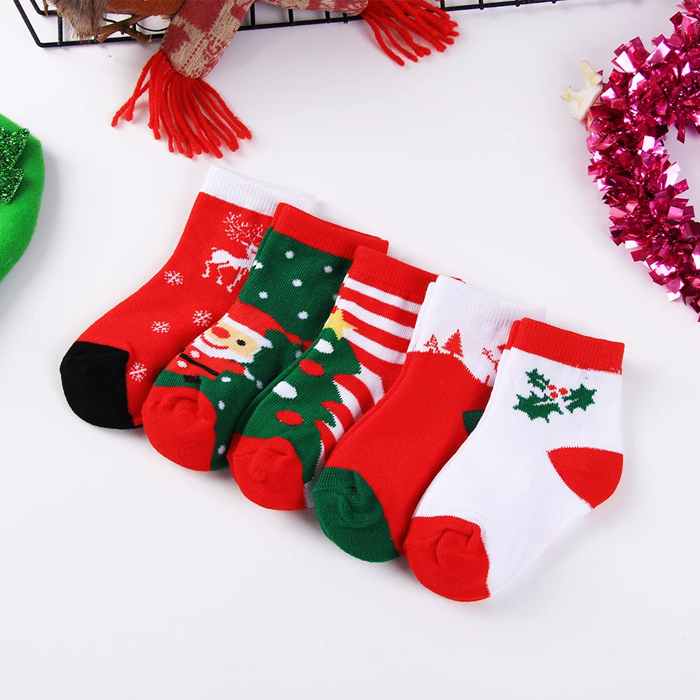 5Pairs/lot New Year Baby Christmas Socks Kids Sock Cute Lovely Boy Girls Cotton Red Gift Sock Autumn Winter Socks