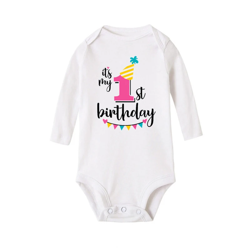 It\'s My First Birthday Newborn Baby Bodysuit Cotton Long Sleeve Body Baby Boy Onesies Baby Girl 1st Birthday Rompers Clothes