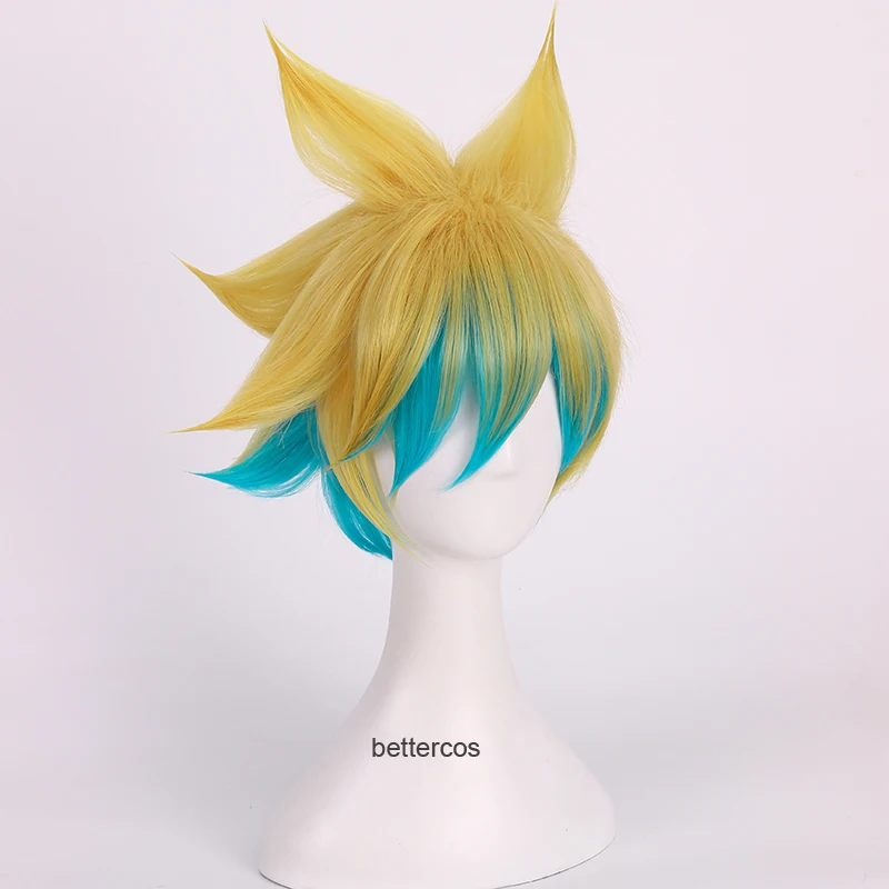 

LOL Ezreal Cosplay Wigs the Prodigal Explorer Mixed Colors Gradient Heat Resistant Synthetic Hair Wig + Wig Cap