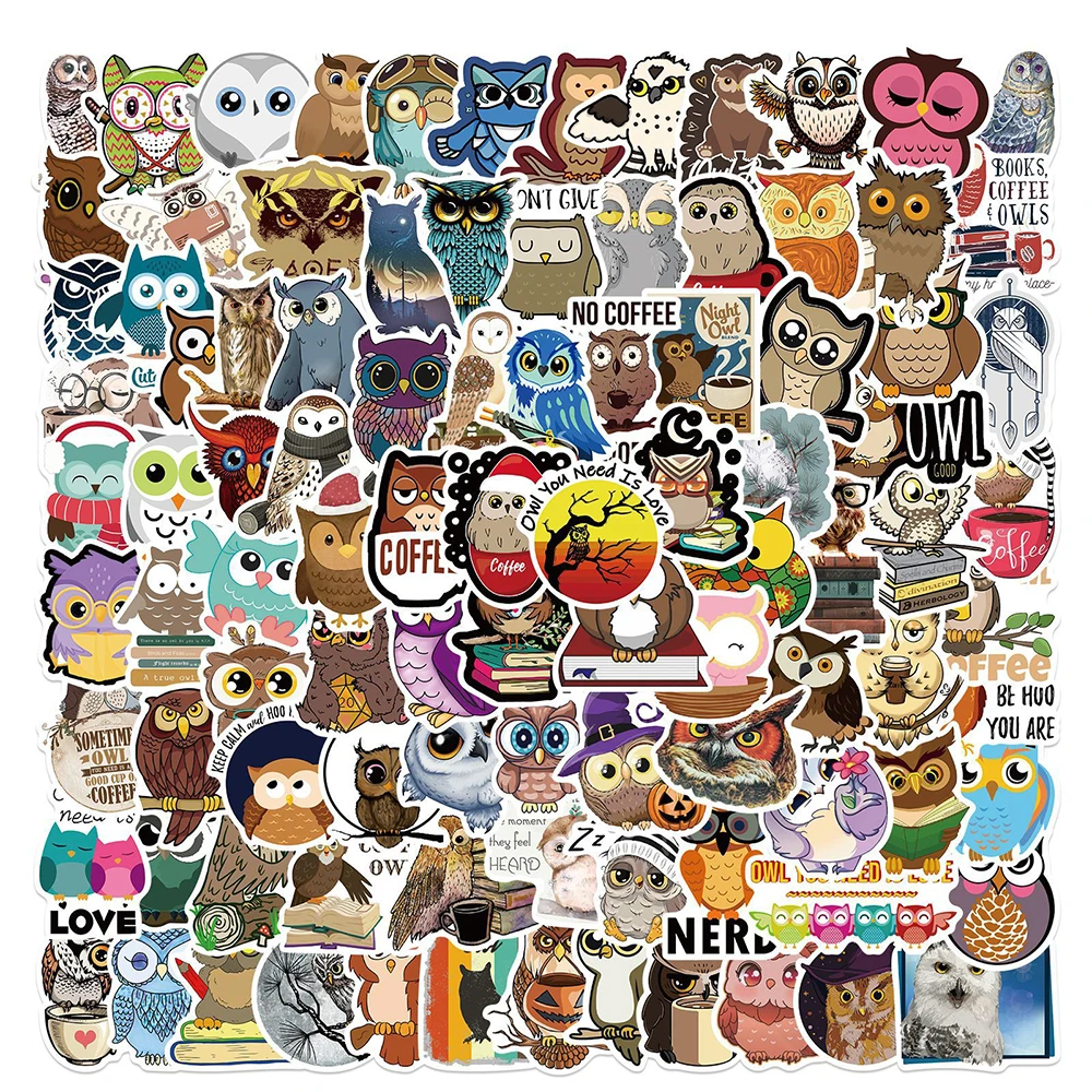 10/50/100PCS Cartoon Owl Aesthetic Stickers Water Bottle Phone Fridge Luggage Waterproof Graffiti DIY Decals Kid Sticker Packs