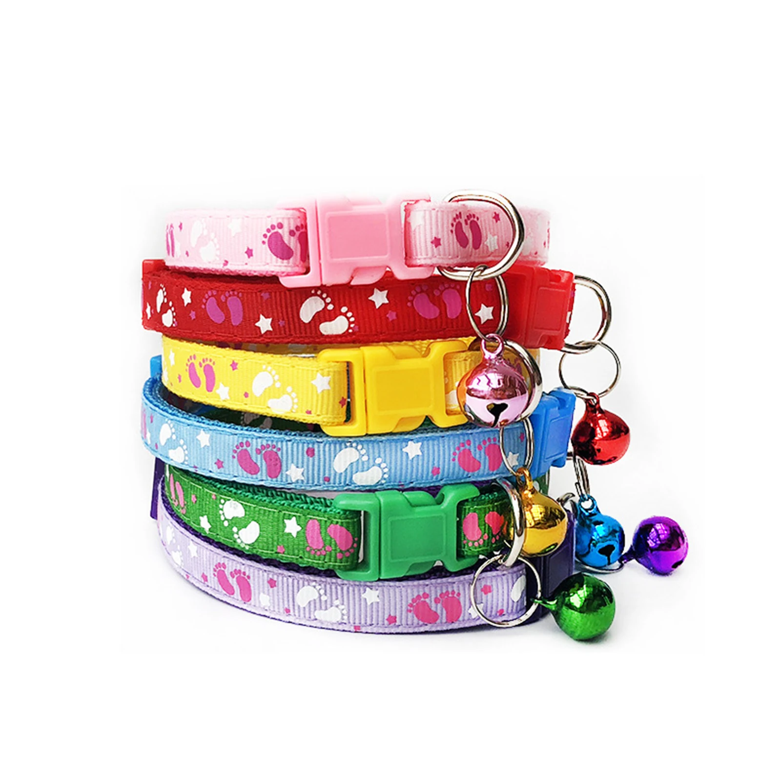 Pet Cat Dog Collar Adjustable Safety Buckle Plaid Rabbit fishbone Printed Cat Collar With Bell Kitten Puppy Accessories Supplies