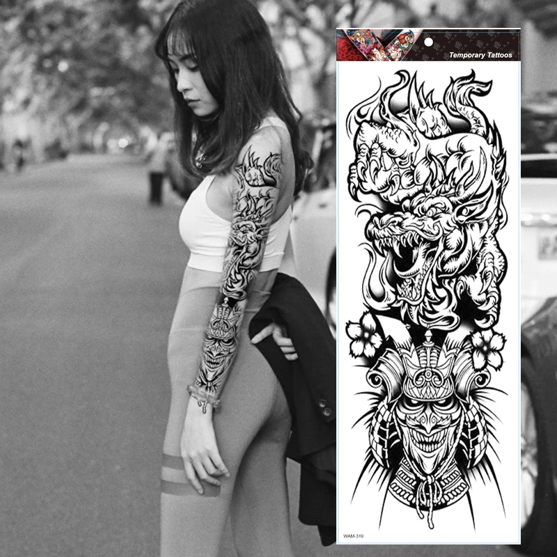 

Large Arm Sleeve Tattoo Japanese Prajna Dragon Waterproof Temporary Tatto Sticker God Body Art Full Fake Tatoo Women Men