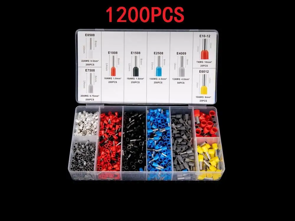 1200pcs/box HSC8 0.25-6 Automobile Waterproof Electrical Connector Crimp Terminal Block With Crimper Pliers Crimping Tool Kit