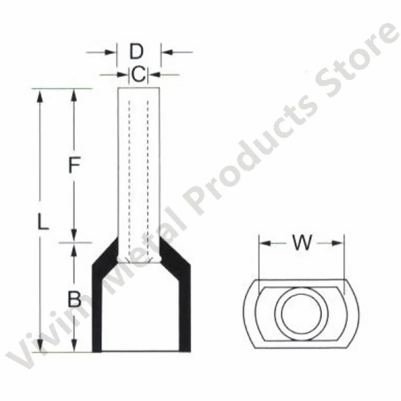 100PCSTE0508 TE1008 TE1508 TE2508 TE6014Double Pipe 0.5~6.0² Cold Pressed End Double Wire Tube Shaped Insulated Tubular Terminal