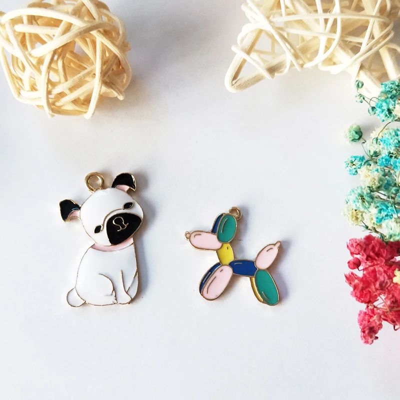 10pcs Metal Cartoon Enamel Dog Animal Bulldog Charms Golden Puppy Pendants DIY Necklace Bracelet Earring Keychain Jewelry Making