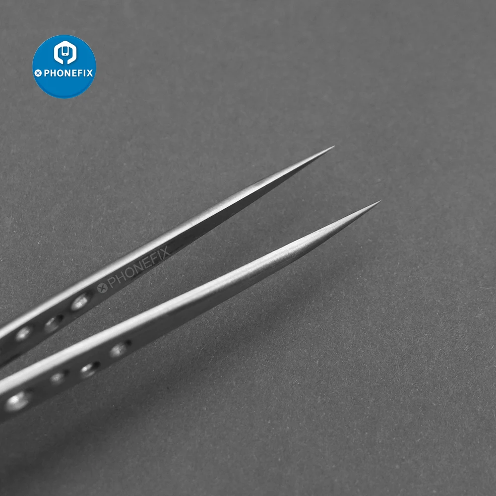 Pinzas antiestáticas de acero inoxidable, pinzas rectas de cabeza recta de alta precisión, herramientas manuales de reparación de PCB de teléfono, 1 ud.