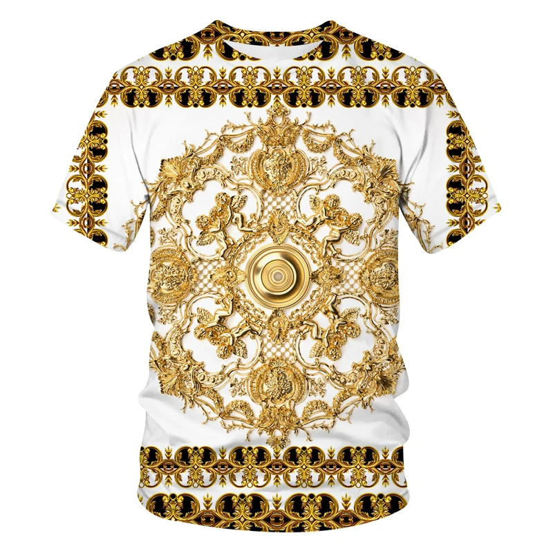 2021 latest Baroque t shirt for men/women summer oversized T-shirt 3d Lion head crown print printed round neck short sleeve