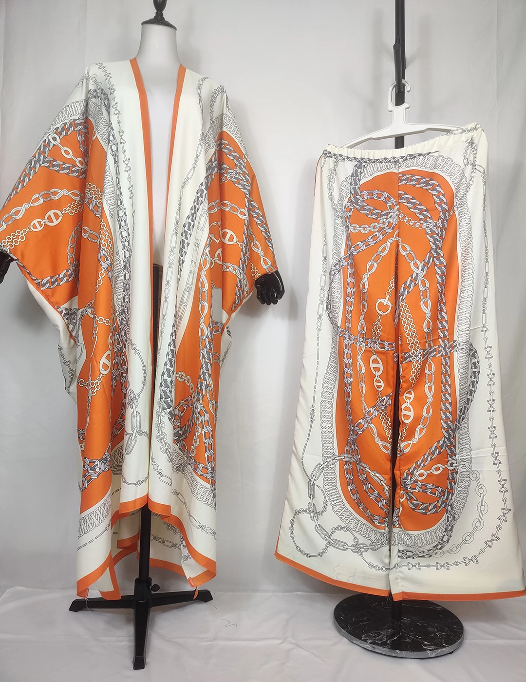 Saudi Arabic Women‘s Twill Silk Printed Two Pieces Suit женская одежда платья Casual Bohemian Kimonos & Pants Turkey Muslim