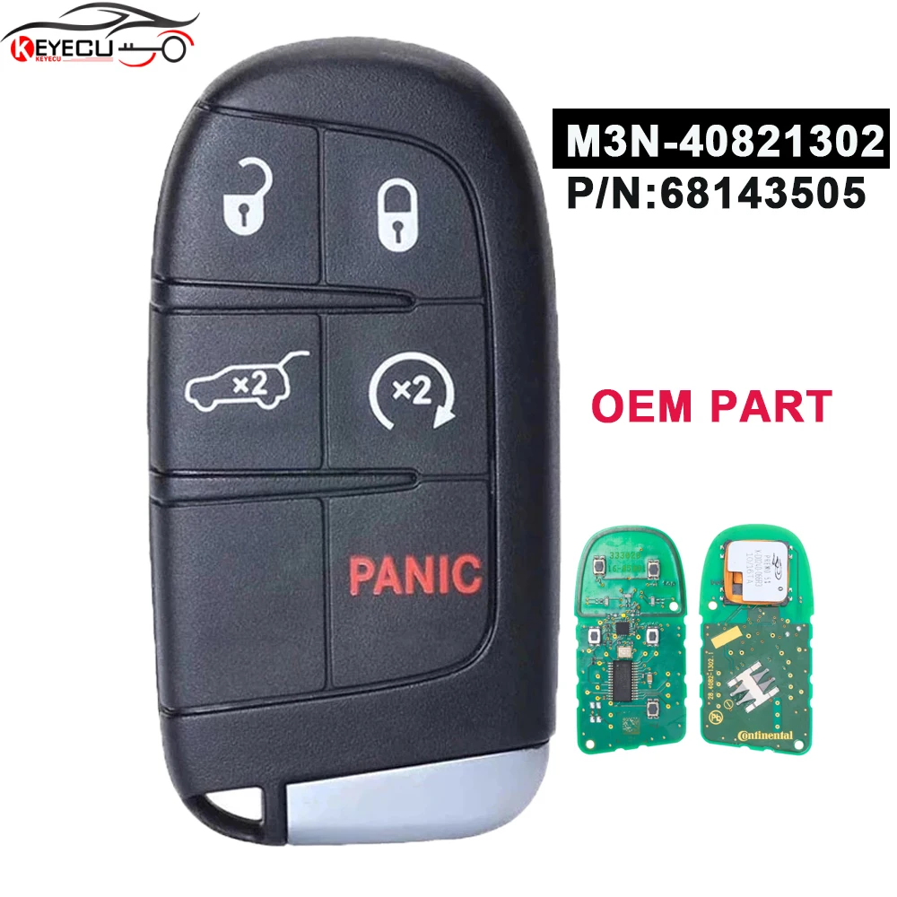 KEYECU OEM M3N-40821302 Remote Fob 5Button 433MHz 46 Smart Proximity Key Keyless for Jeep Grand Cherokee 2014-2020 P/N: 68143505