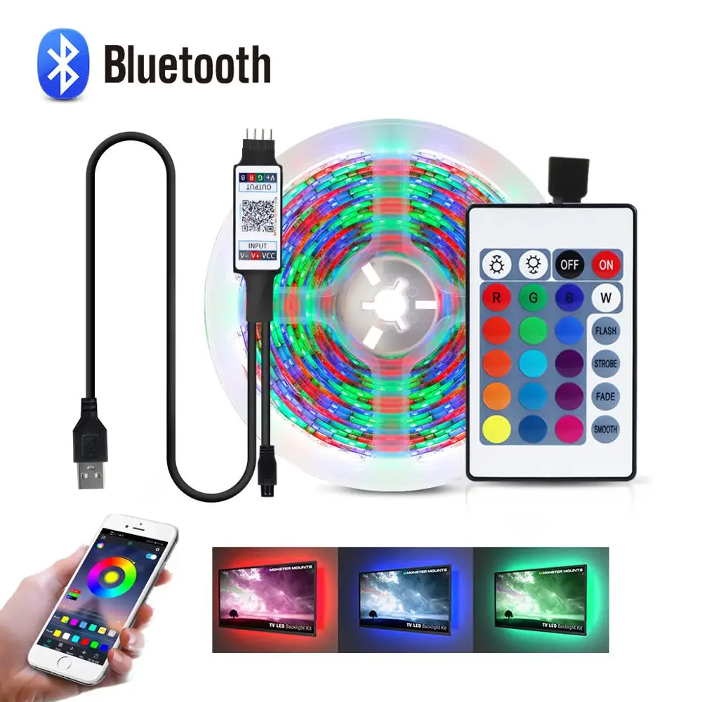 Bluetooth 5M USB LED Strip lamp 2835SMD RGB LED lights Tape TV Blacklight 5V LED strip light