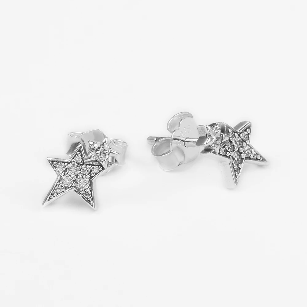 Sparkling Asymmetric Stars Stud Earrings 2021 Gift Sterling Silver Jewelry Earrings For Woman Party Jewelry Making