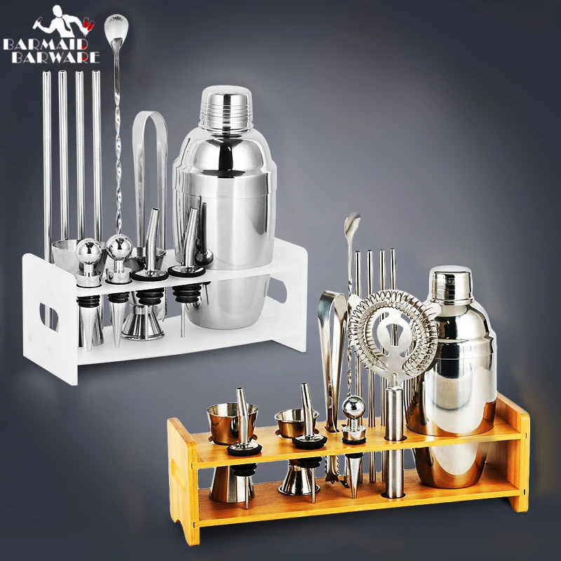 

Cocktail Shaker Bar Set Plactic&Wood Holder Stainless Steel Copper Plated Cocktail Shaker Bartender browserKit Bars Set Tools