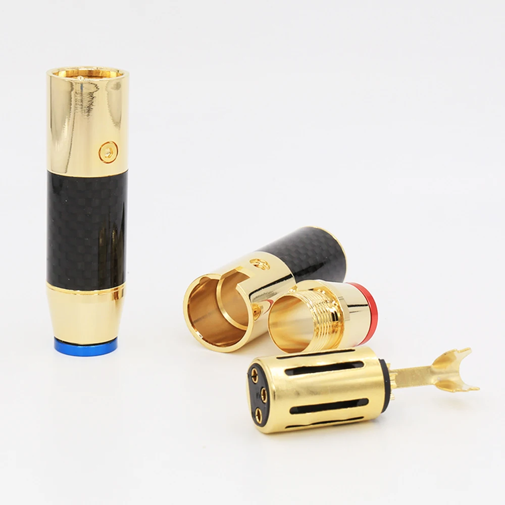 Hight Quality 2/4pieces Gold plated Carbon Fiber Balance Audio Plug XLR Male Female Connector HIFI