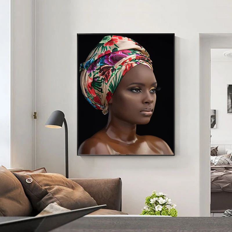 Modern African Turban Nude Woman Cuadros Canvas Painting Posters and Prints Scandinavian Wall Art Picture for Living Room Decor