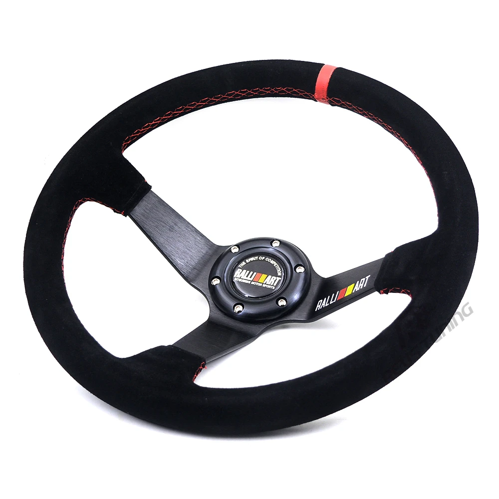 350mm Suede Leather Deep Dish Sport Drifting Ralliart Racing Car Rally Steering Wheel