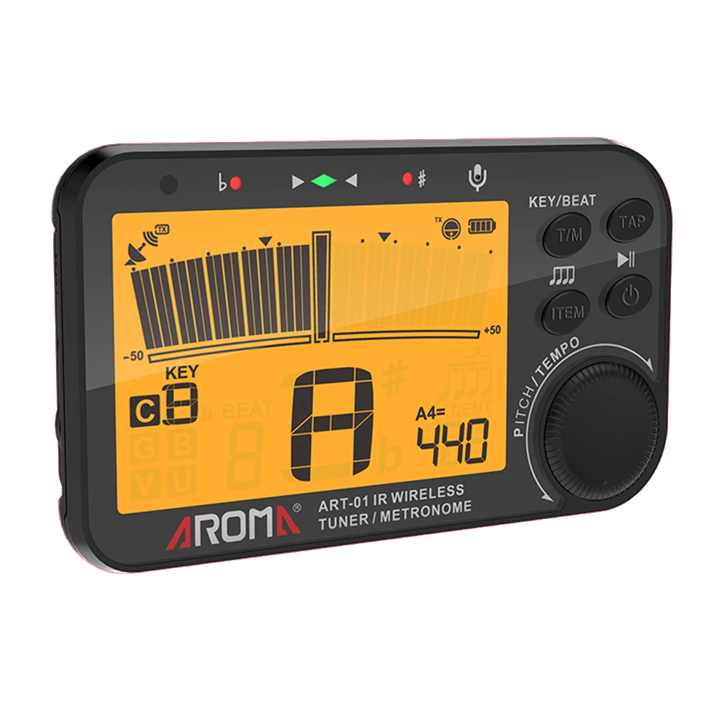 AROMA ART-01 Infrared Wireless Tuner Metronome Big Screen With Orange Backlight Tuning for Guitar/Bass/Violin/Ukulele