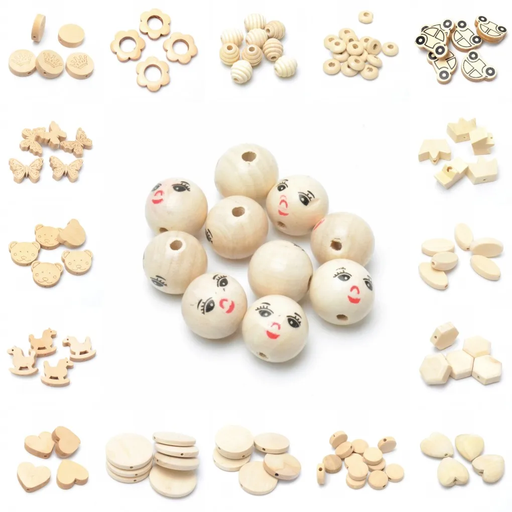 Wholesale Natural Color Unfinished Wooden Beads Handmade Wood Accessories DIY Beads for Jewelry Making Baby Wood Pacifier Clip