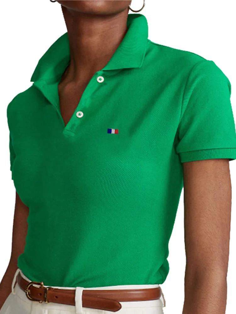 Polo de manga corta para mujer, camisetas informales con solapa, Tops ajustados con logotipo bordado para mujer, buena calidad, nuevo estilo, Verano