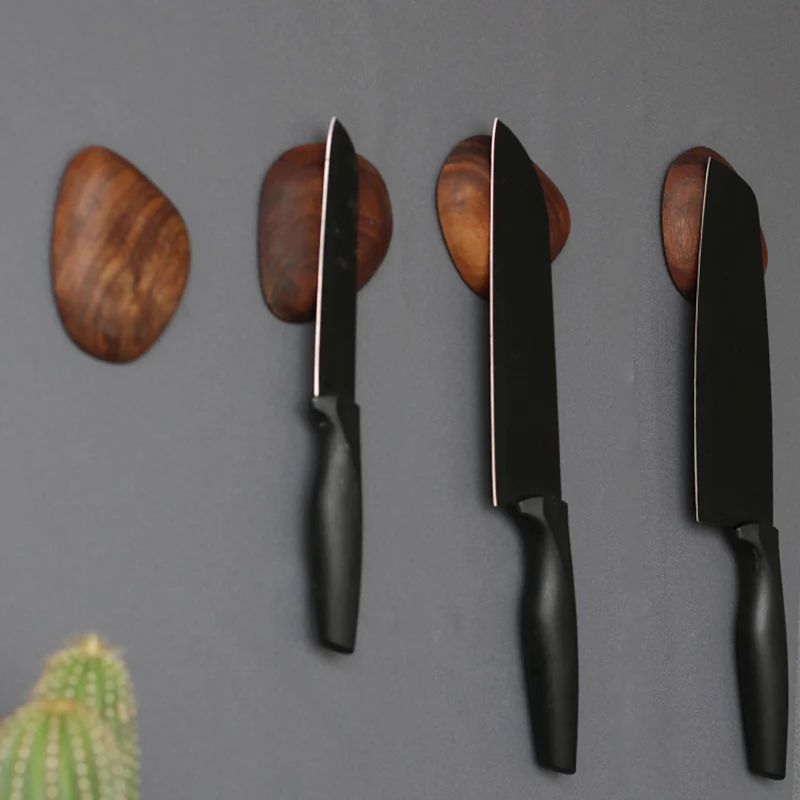 1-4 pcs Walnut Wood Magnetic Knife Holder Wall Mount Punch-free Chef Restaurant Kitchen Knife Stand Rack Magnet Knives Block