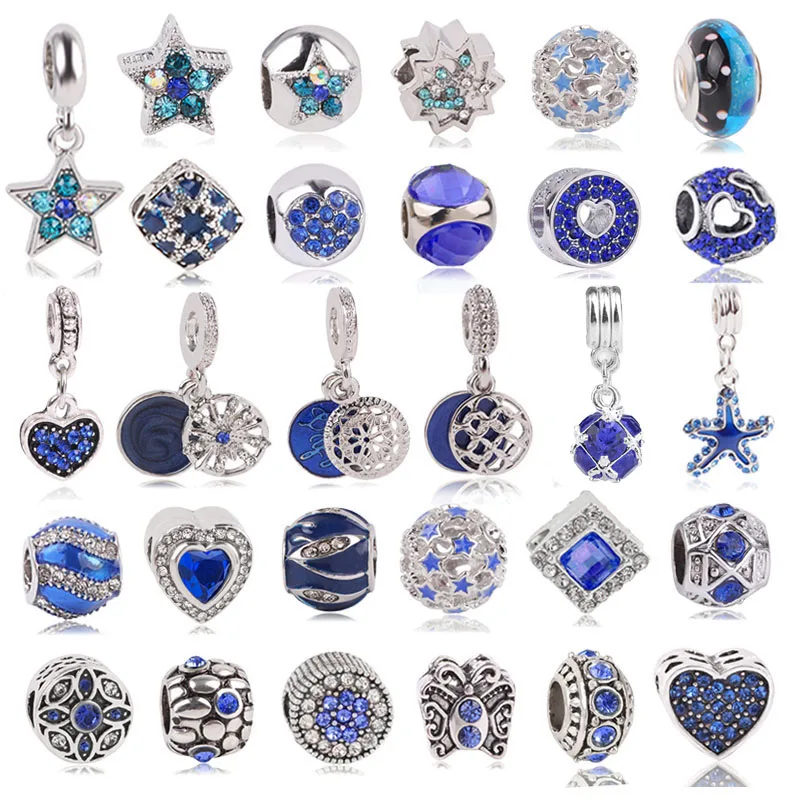 

Jewoey Shion 2pc Sparkling Blue Moon & Star Sky Charm Beads Fit Pandor Charm Bracelet For Women Handmade Jewelry Gift Making