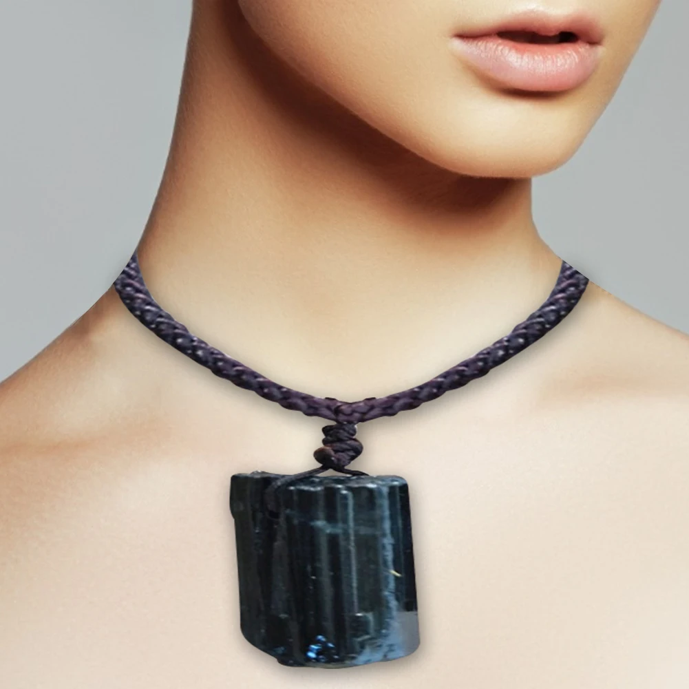 

Black Tourmaline Stone Pendant Necklace Natural Crystal Unisex Decoration Ornament Wired Charm Stone Pendants