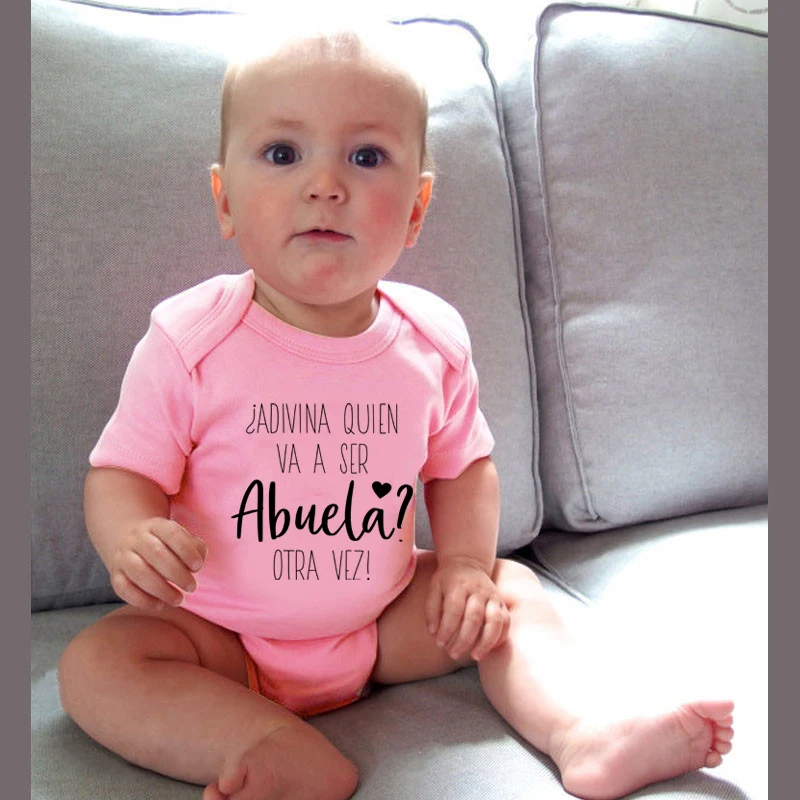 Adivina Quien Va A Ser Abuela Otra Vez Funny Newborn Baby Bodysuits Pregnancy Announcement Onesies Infant Cotton Jumpsuits Gifts