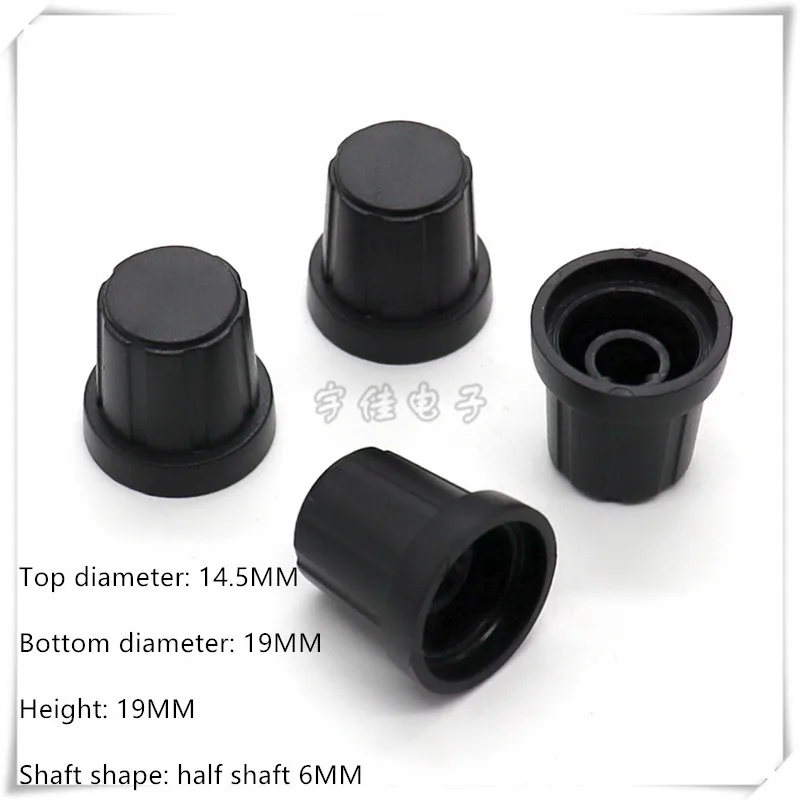 5 Piece 19*19MM half shaft black plastic knob potentiometer rotary encoder volume switch knob suitable for D axis 6MM