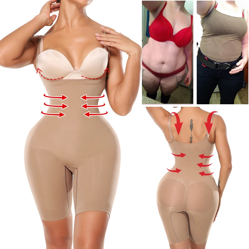 Women Waist Trainer Full Body Shapewear Tummy Control Butt Lifter Body Shaper Thigh Slimmer High Waist Bodysuit with Straps