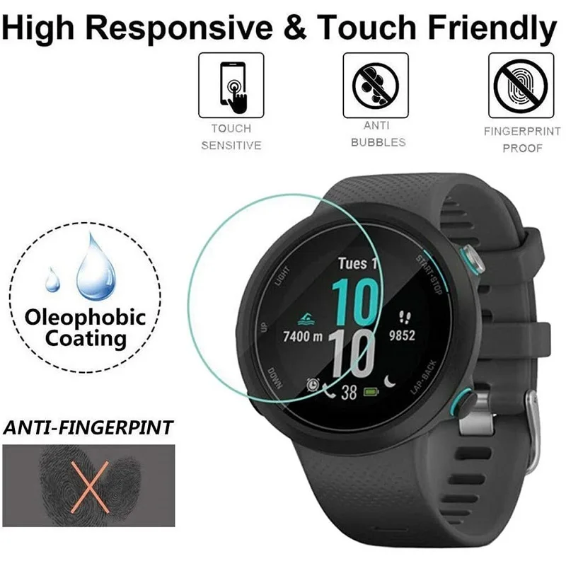 Pellicola salvaschermo 5 pezzi per Garmin Swim 2 Smart Watch rotonda Pellicola protettiva antigraffio in vetro temperato