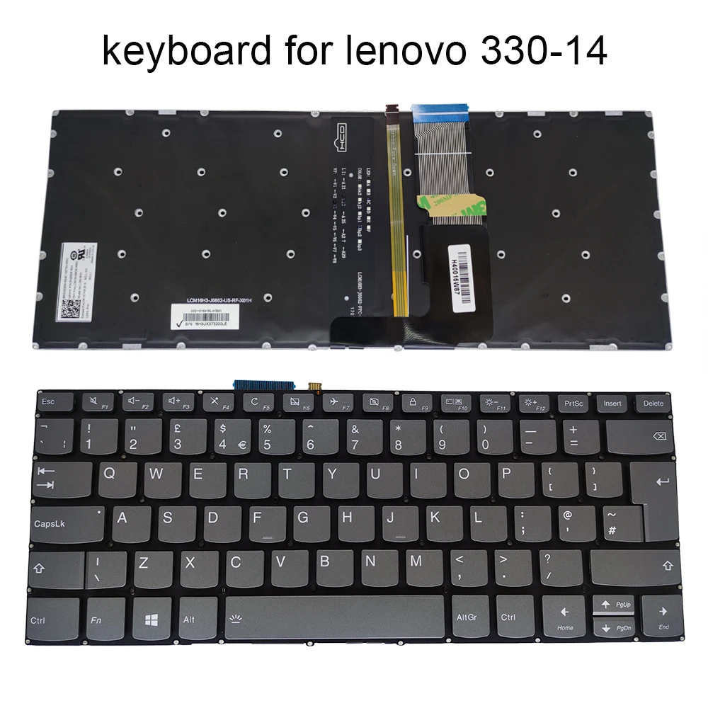 

UK backlight keyboard For Lenovo IdeaPad 330 14ISK 14IGM 330-14IKB 330-14 GR SW GB Euro Notebook keyboards gray New SN20M61624