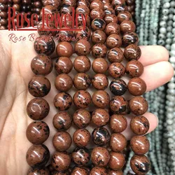 Natural Mahogany Obsidian Beads Golden Swan Stone Round Beads 4 6 8 10 12mm For Jewelry Making DIY Bracelets Accessories 15