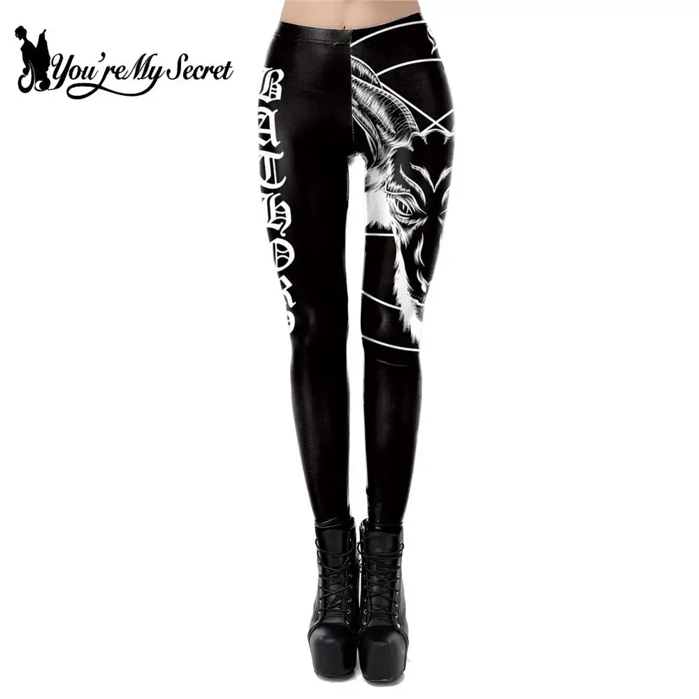 [You\'re My Secret] 2023 Fashion Women Legging Gothic Ouija Leggings Satan Goat Head Workout Pants Mid Waist Black Slim Legings