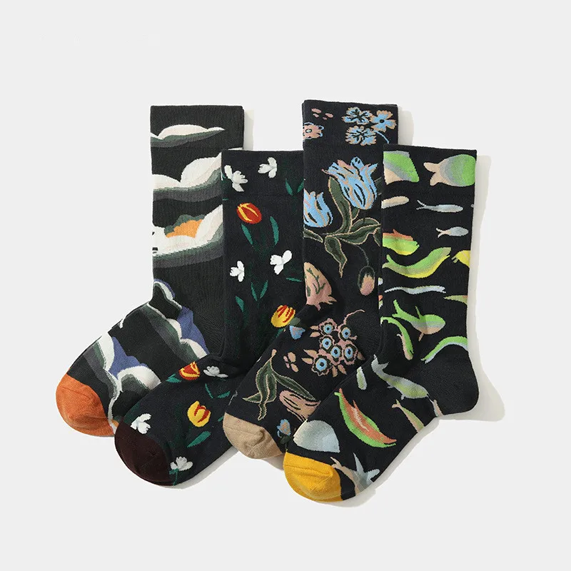 Women's Socks French Style Combed Cotton Colorful Socks Artistic Abstract Pattern Street Hip Hop Skateboard Funny Happy Socks