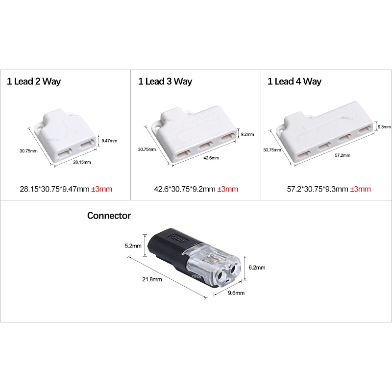 LED Wire Connector Splitter Box com Conector para Áudio Auto Moto Sistema de Iluminação, Cabo Junction Box, 22-20AWG, LED Strip