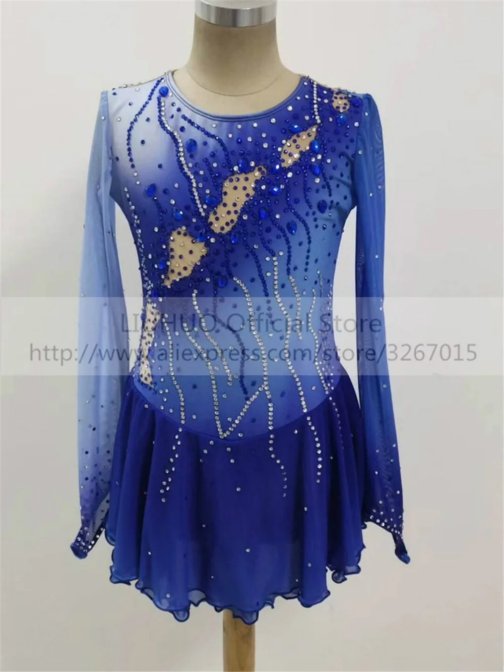 LIUHUO Women's Girls'  Adult Kid Performance Ballet Rhythmic Gymnastics Competition Leotard Ice Figure Skating Dress Dance Blue