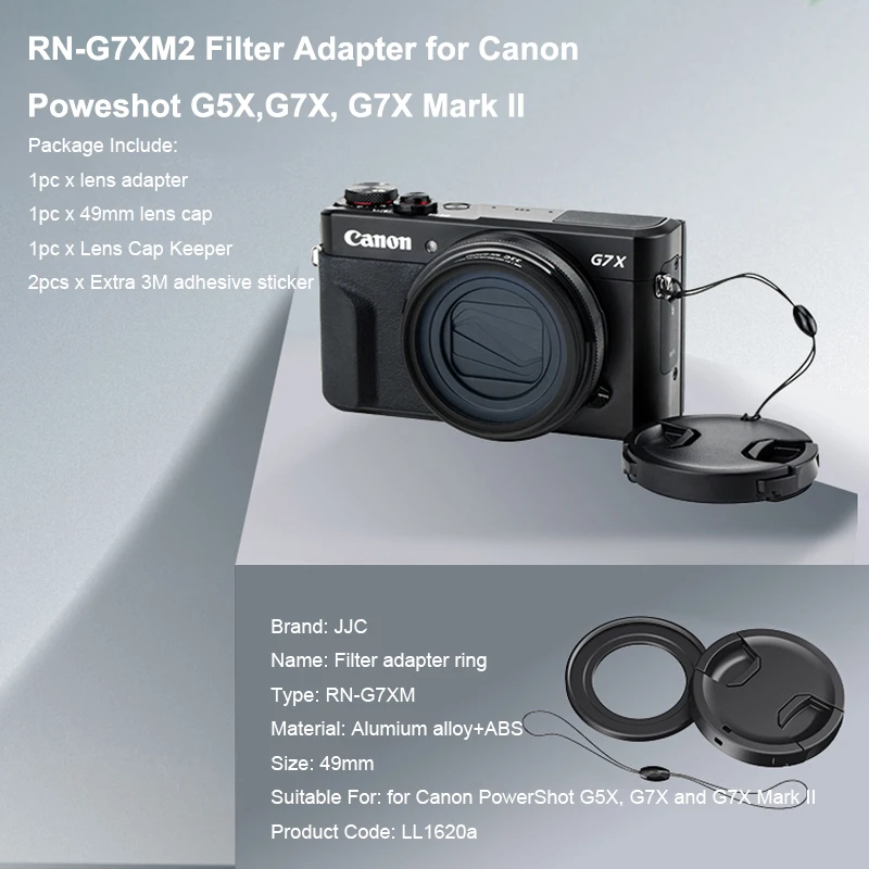 2 in 1 RN-G7XM2 Filter Adapter 49mm Lens Cap for Canon Powershot G5X,G7X,G7X Mark II