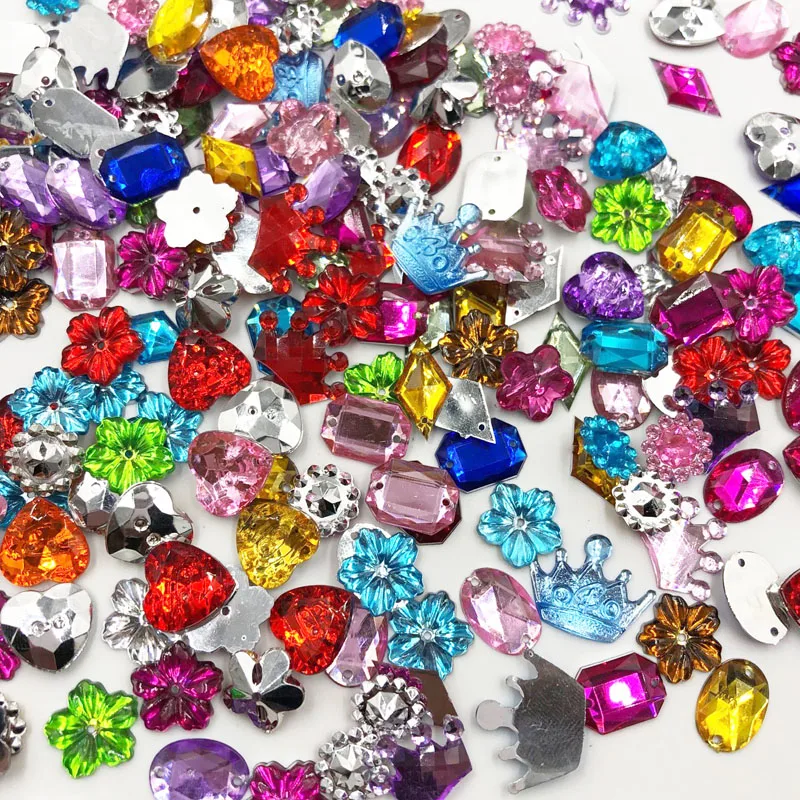 100PCS/package Lots Mixed Size Shape Loose Sew-on Rhinestones Apparel Bags Shoes Sewing Accessories DIY Crafts