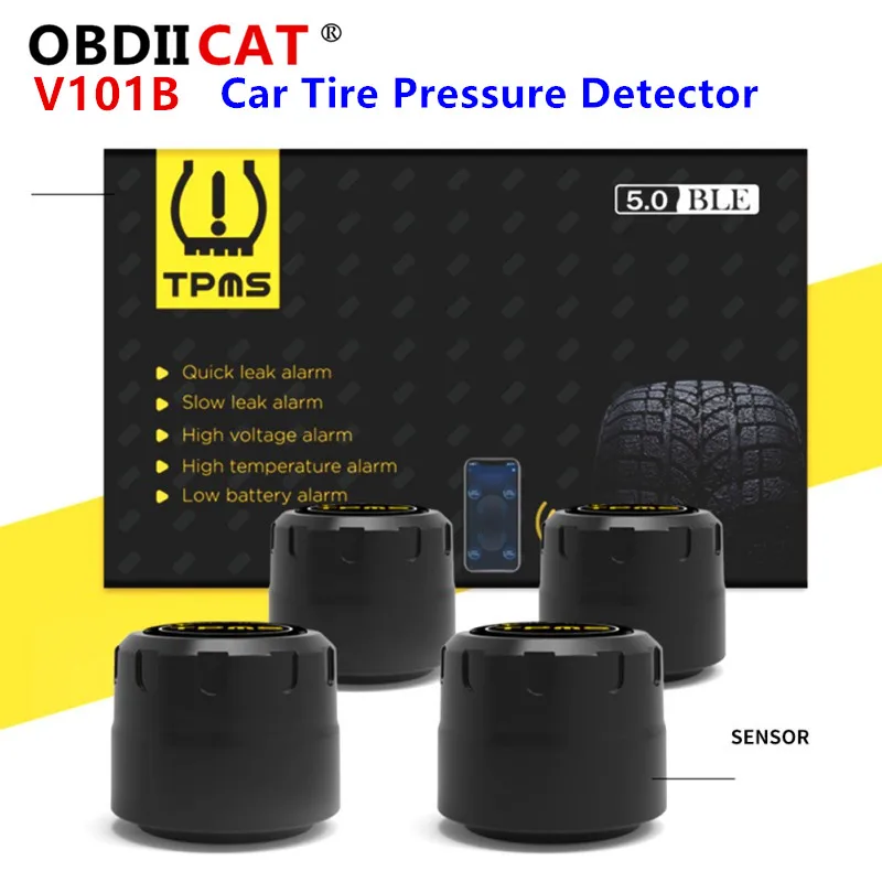 OBDIICAT V101B Bluetooth 5.0 Smart Car Tire Pressure Detector Tpms Tire Pressure External Sensor Professional Monitoring System