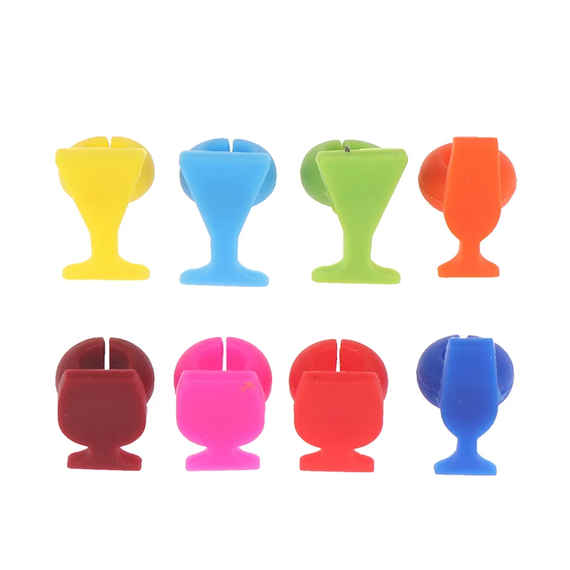 

8Pcs Kitchen Silicone Wine Glass Marker Reusable Cup Identifier Glass Shape Drinks Cup Sign For Cocktail Dinner