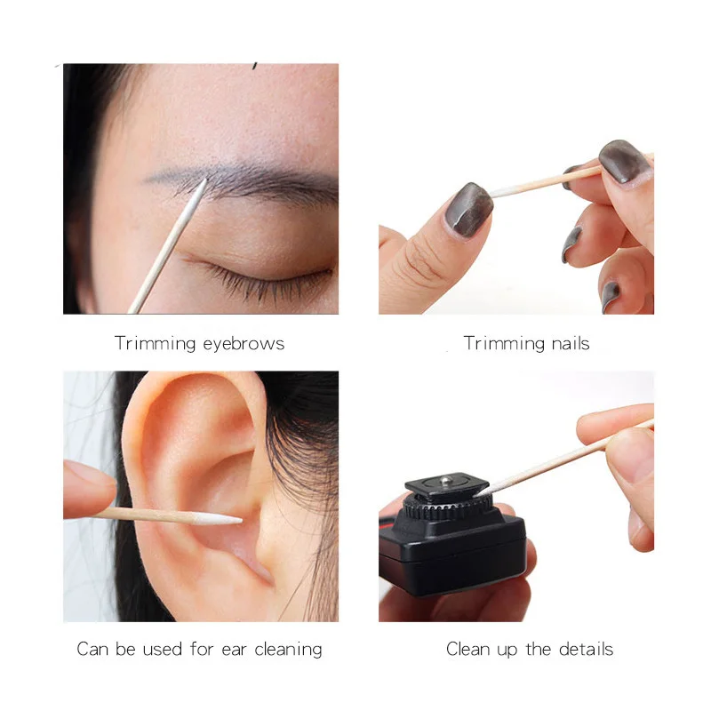 100 Stück Einweg-Wattestäbchen, ultraklein, fusselfrei, Mikrobürsten, Holz-Wattestäbchen, Tupfer, Wimpernverlängerung, Kleberentfernungswerkzeuge – Detail 2