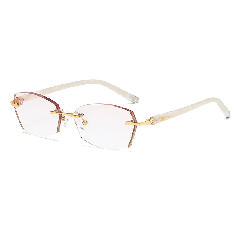 ZIROSAT 58069 Alloy Tint Lenses Myopia Glasses Reading Glasses Diamond Cutting Rimless Titanium Glasses Frame for Women