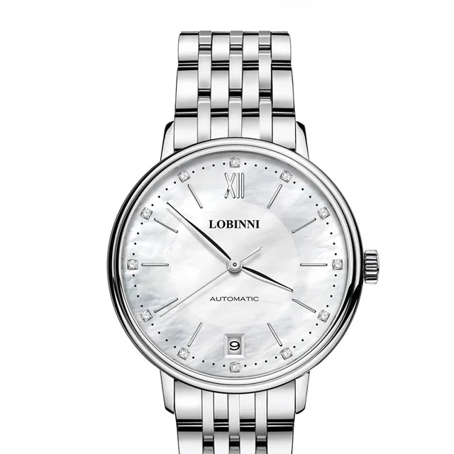 LOBINNI Women Automatic Watch Luxury Ladies Mechanical Wristwatch Waterproof Sapphire Female Clock Austria Crystal Pearl Dial