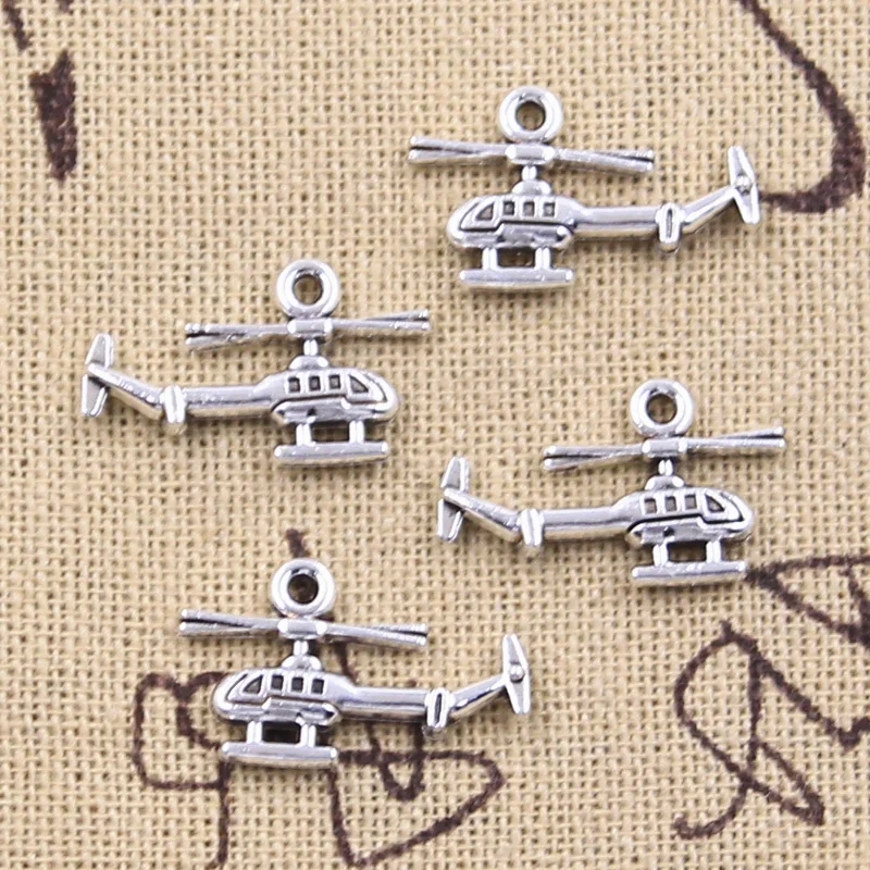 30pcs Charms Plane Airplane Helicopter 12x18mm Antique Silver Color Pendants DIY Crafts Making Findings Handmade Tibetan Jewelry