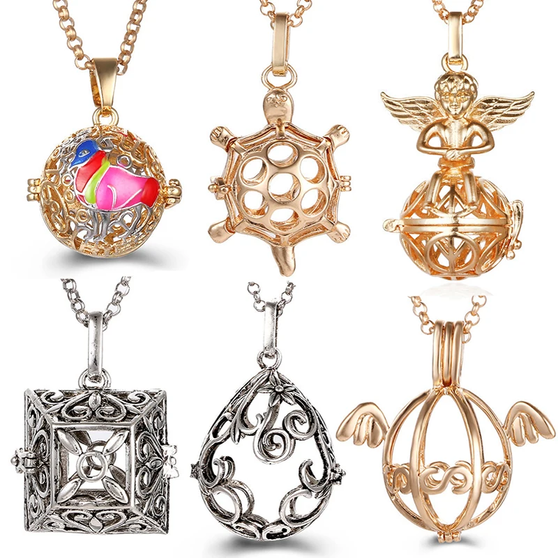 Mexico Chime Painted Angel Wings Caller Locket Necklace Essential Oil Diffuser Perfume Pendant Pregnant Woman Music Ball Jewelry