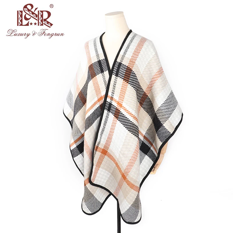 

Double Sides Poncho Winter Warm Plaid Ponchos And Capes For Women Oversized Shawls Wraps Cashmere Pashmina Female Bufanda Mujer